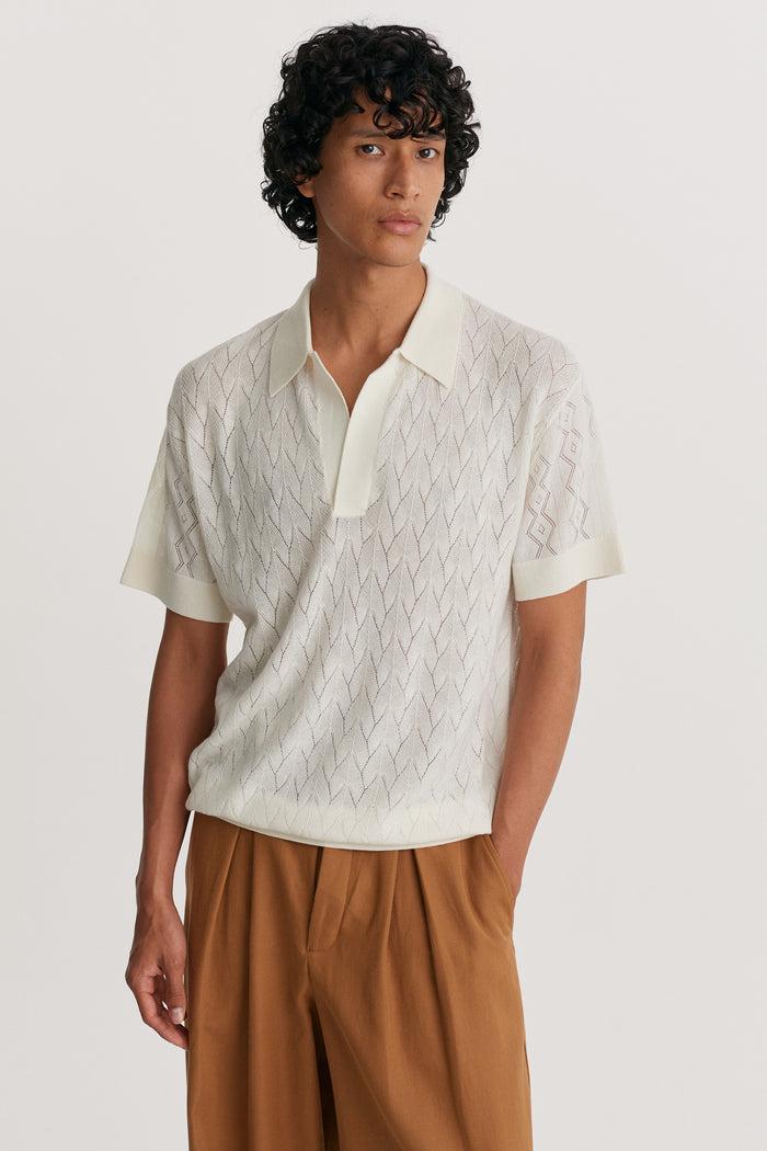 king & tuckfield Lightweight Contrast Textured Polo ECRU