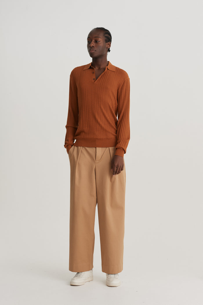 King & Tuckfield LS Classic Polo Irregular Rib GINGER