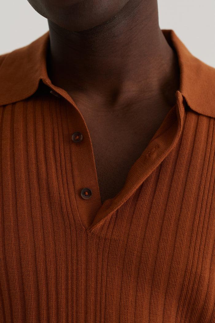 King & Tuckfield LS Classic Polo Irregular Rib GINGER