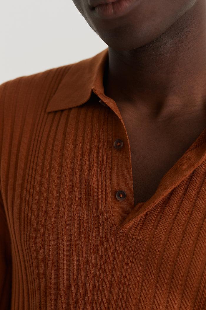 King & Tuckfield LS Classic Polo Irregular Rib GINGER