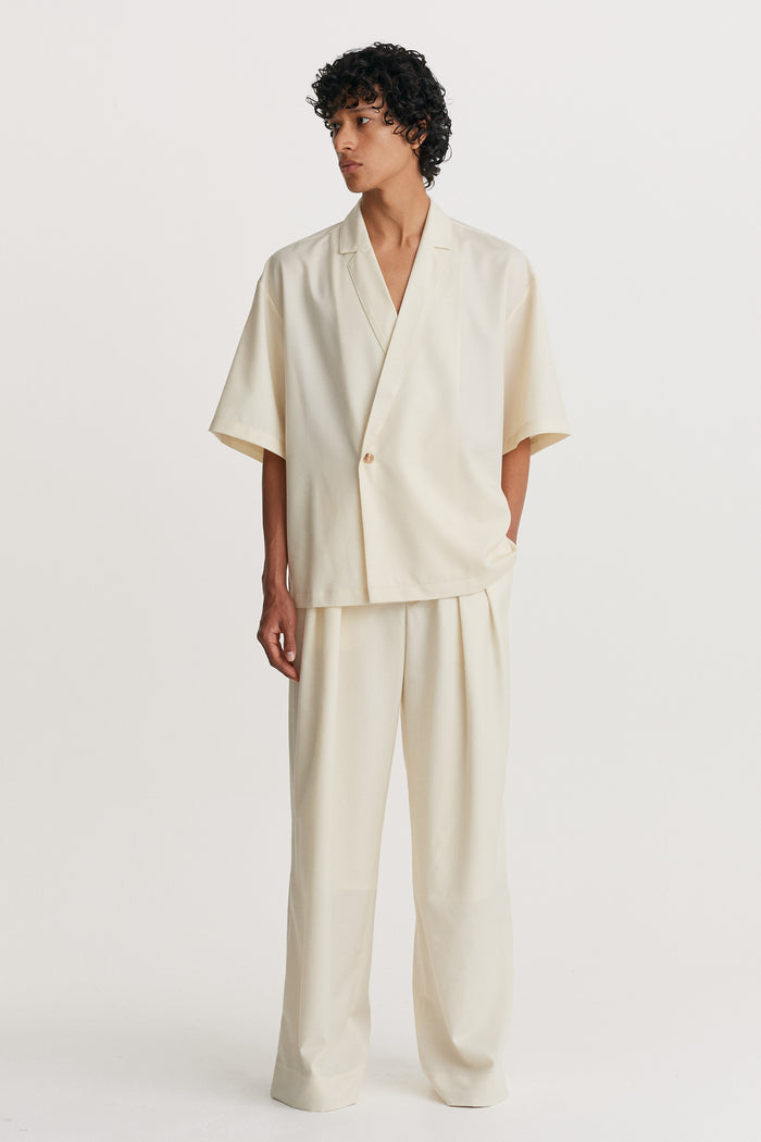 King & Tuckfield Notch Collar Wool Wrap Shirt VANILLA