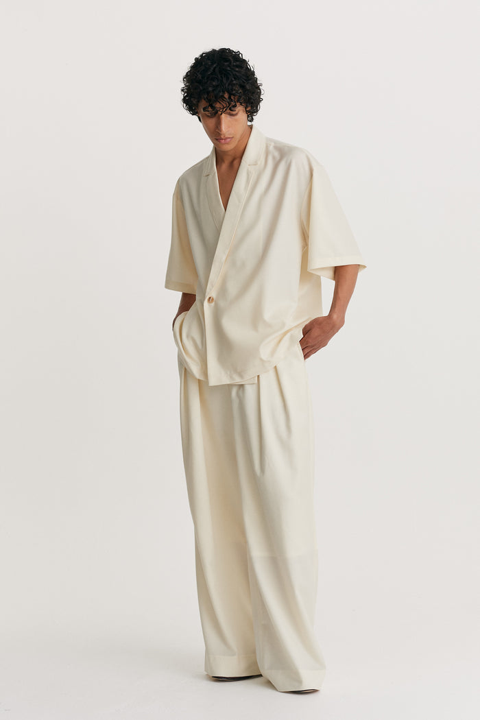 King & Tuckfield Notch Collar Wool Wrap Shirt VANILLA