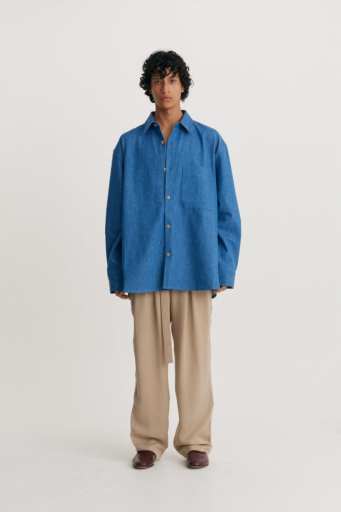 King & Tuckfield Pocket Oversized Roll Sleeve Shirt BLUE