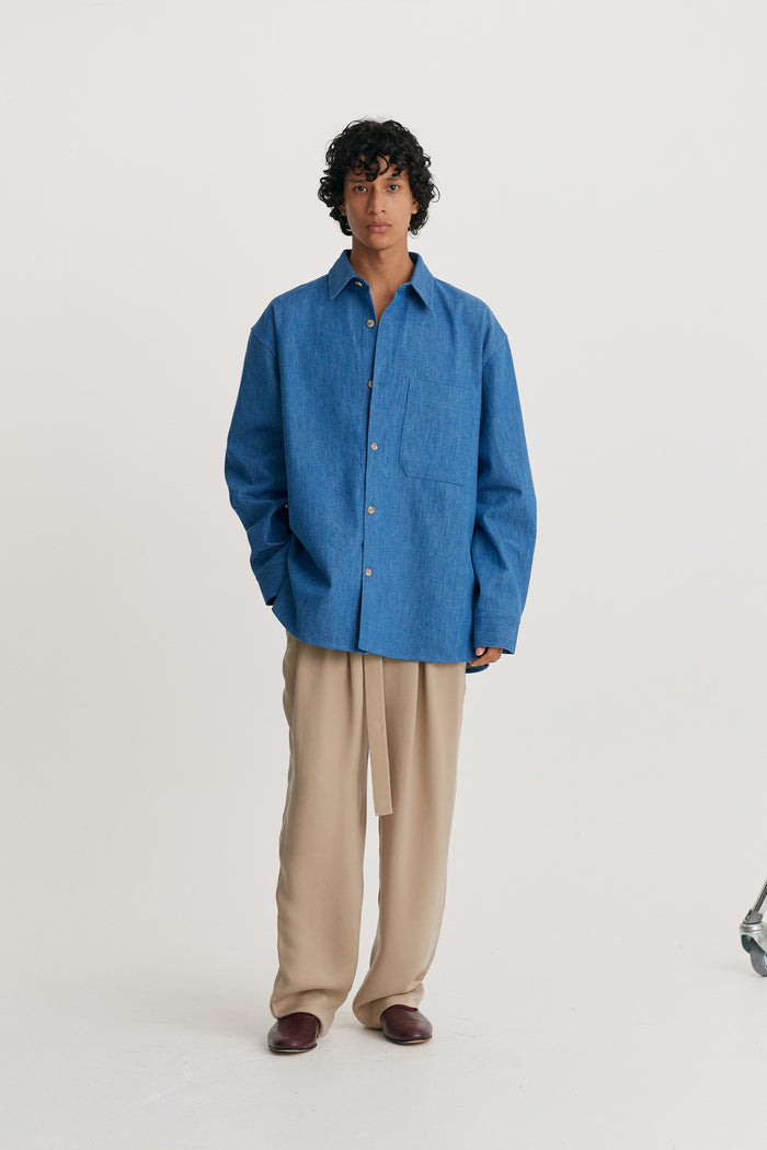 King & Tuckfield Pocket Oversized Roll Sleeve Shirt BLUE