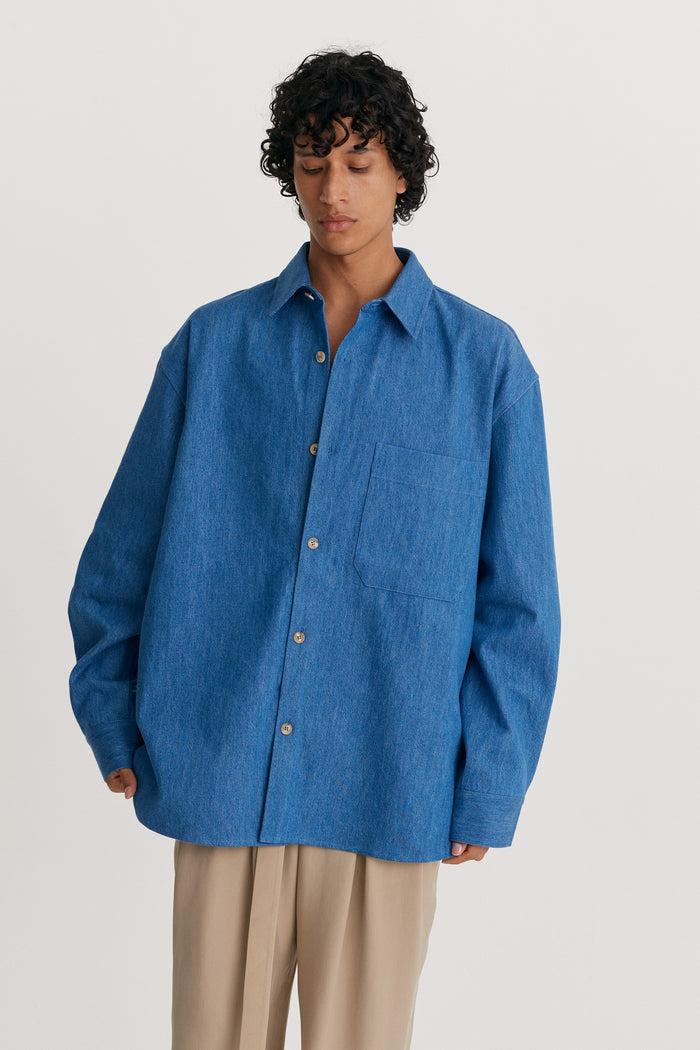 King & Tuckfield Pocket Oversized Roll Sleeve Shirt BLUE