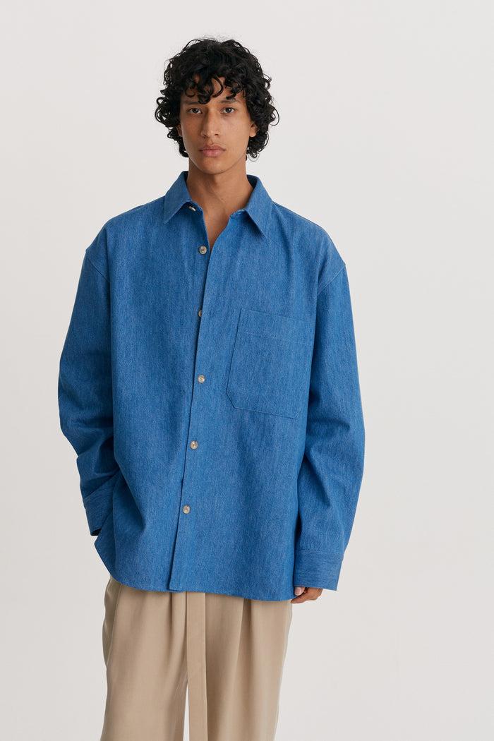 king & tuckfield Pocket Oversized Roll Sleeve Shirt BLUE