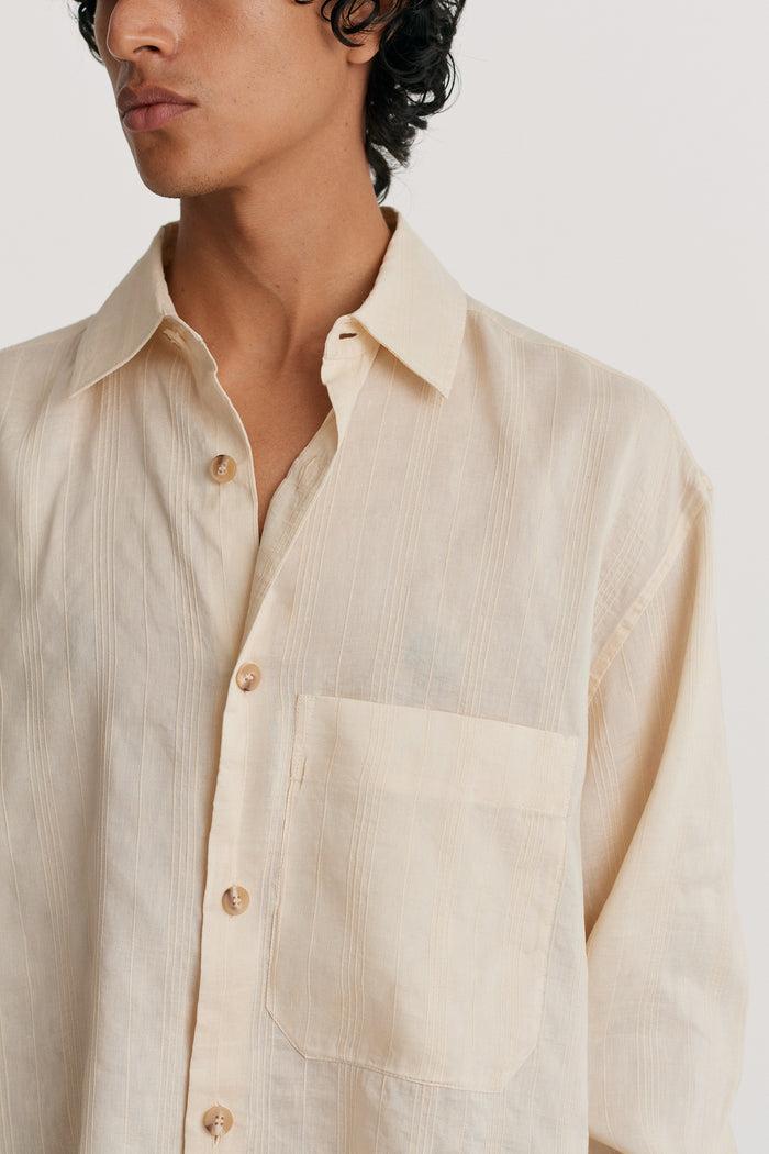 King & Tuckfield Pocket Oversized Roll Sleeve Shirt ECRU