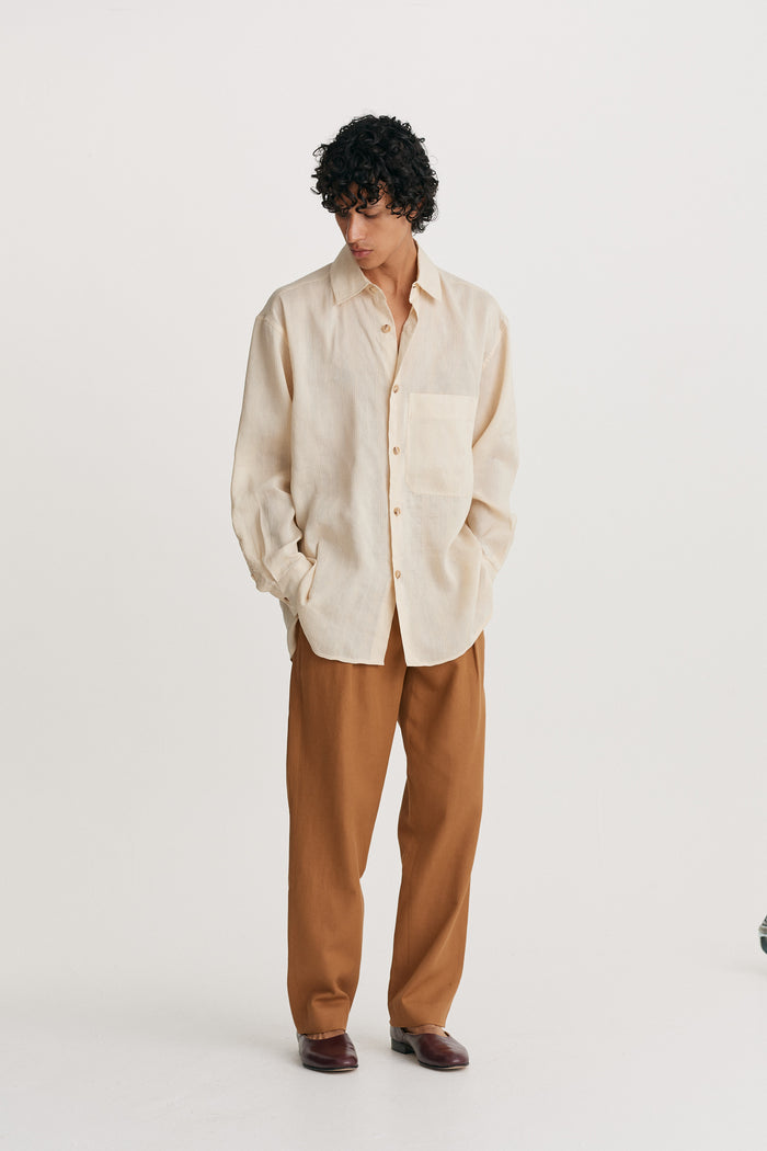 King & Tuckfield Pocket Oversized Roll Sleeve Shirt ECRU