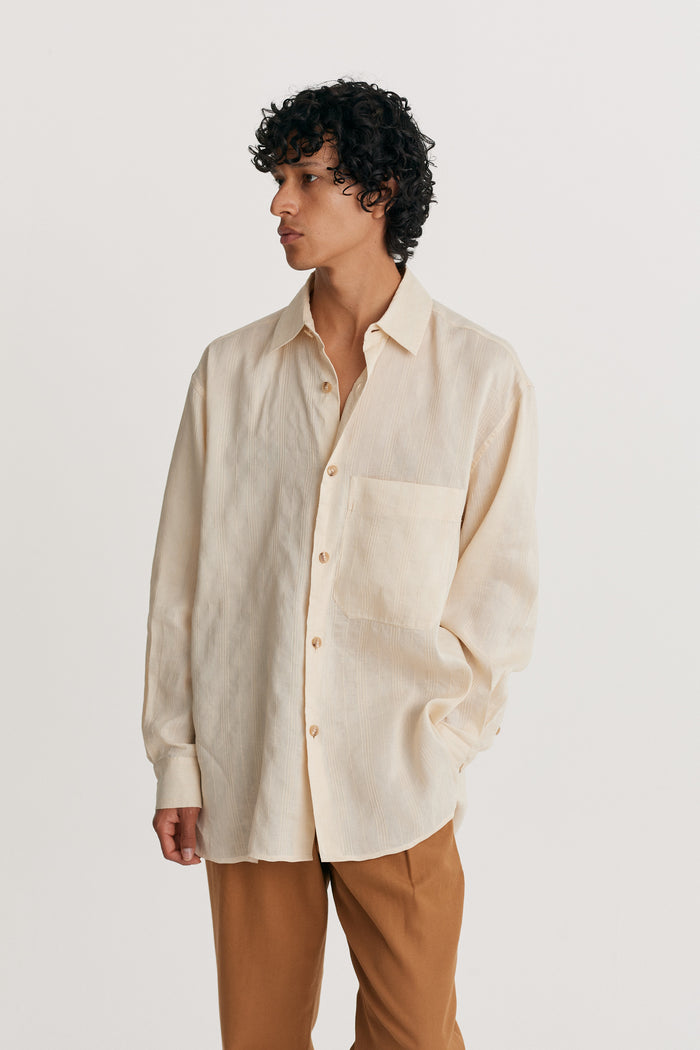 king & tuckfield Pocket Oversized Roll Sleeve Shirt ECRU