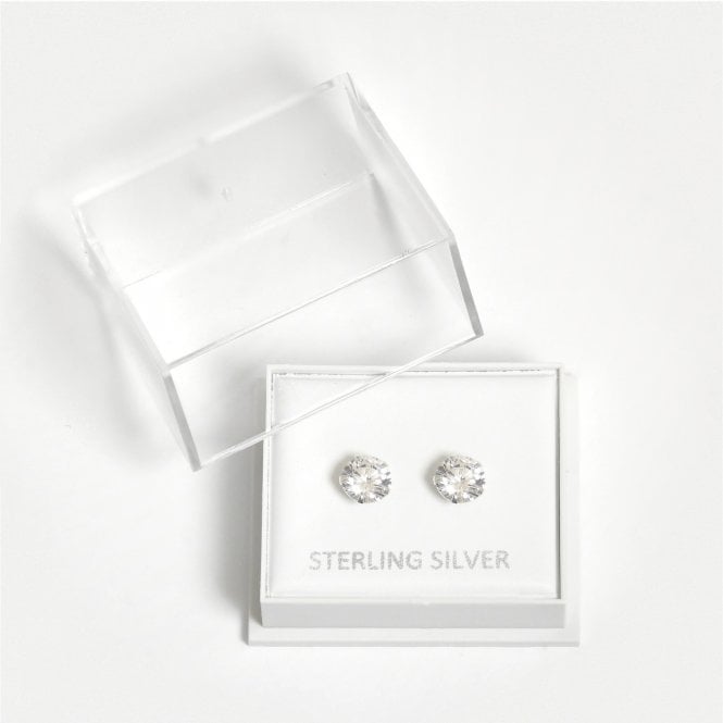 kingsley ryan Boxed Silver Round Clear CZ Studs - 6mm