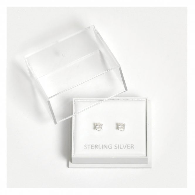kingsley ryan Boxed Silver Square Clear CZ Studs - 3mm
