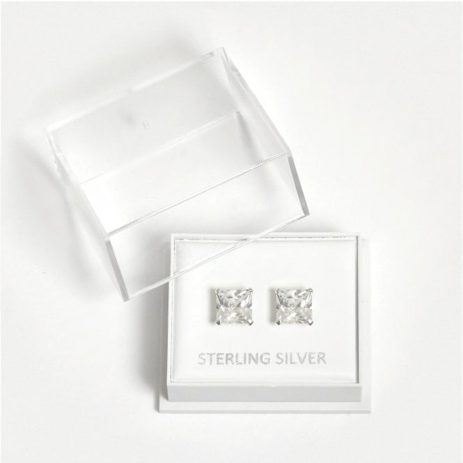 kingsley ryan Boxed Silver Square Clear CZ Studs - 8mm