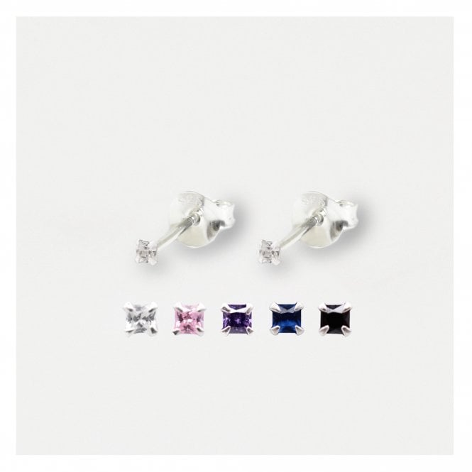 kingsley ryan Boxed Silver Square Staple Ear Studs - 2mm