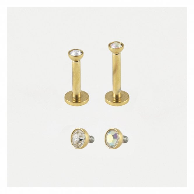 kingsley ryan Gold PVD Steel Bezel-Set Gem Labret - 1.2mm - Internally Threaded