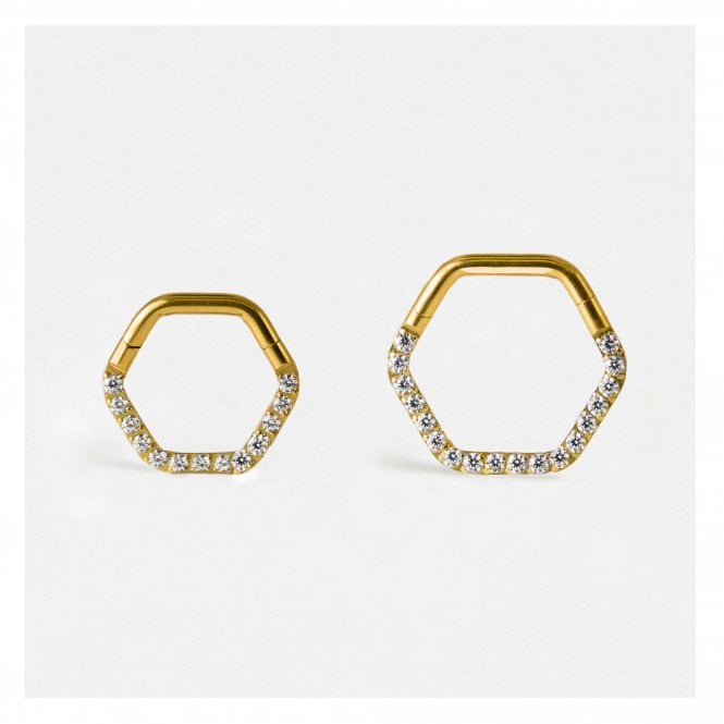 kingsley ryan Gold PVD Steel Hex Jewelled Hinged Segment Ring - 1.2mm