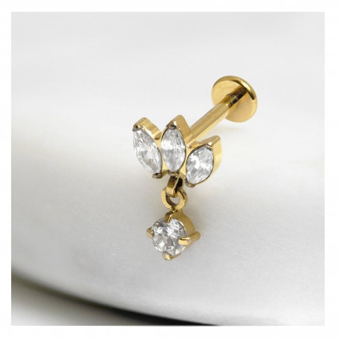 kingsley ryan Gold PVD Titanium Marquise Clawset Labret with Drop