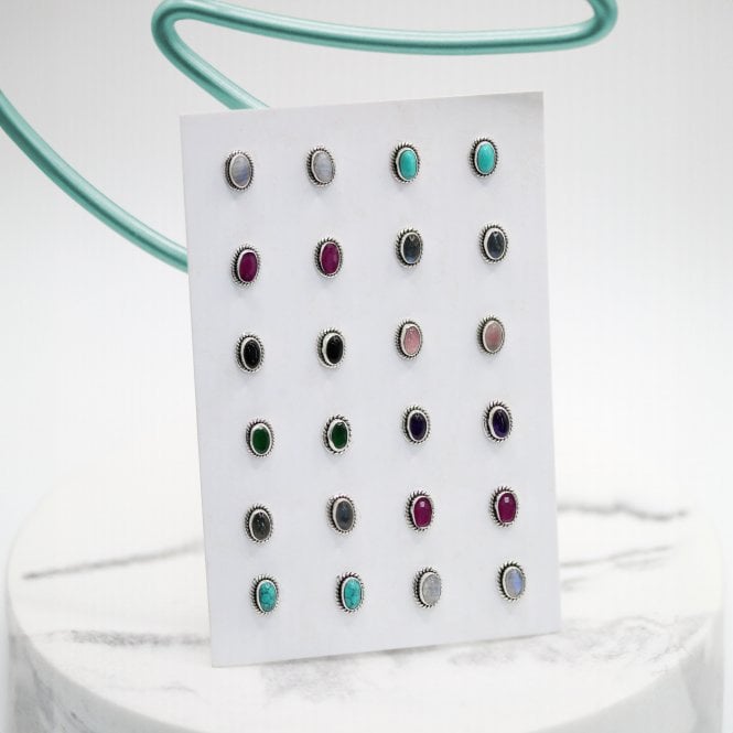 kingsley ryan Handmade Indian Ear Studs with Oval Semi-Precious Stones