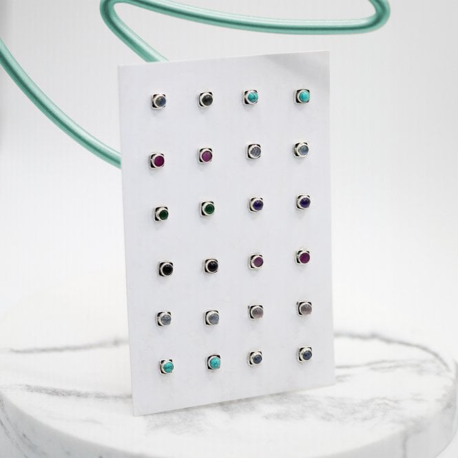 kingsley ryan Handmade Indian Ear Studs with Square Semi-Precious Stones - 3mm