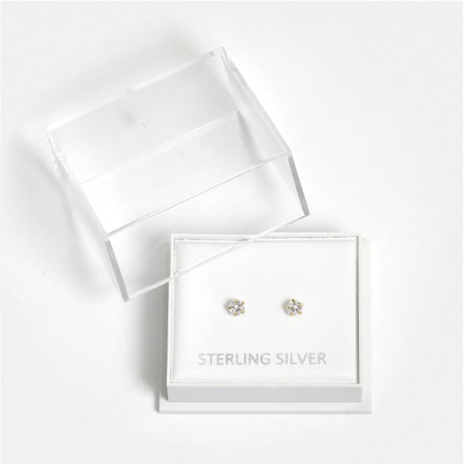 kingsley ryan Boxed Gold Round Clear CZ Studs - 3mm