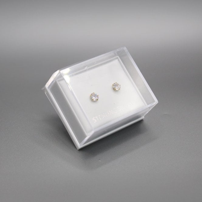 kingsley ryan Boxed Gold Round Clear CZ Studs - 4mm