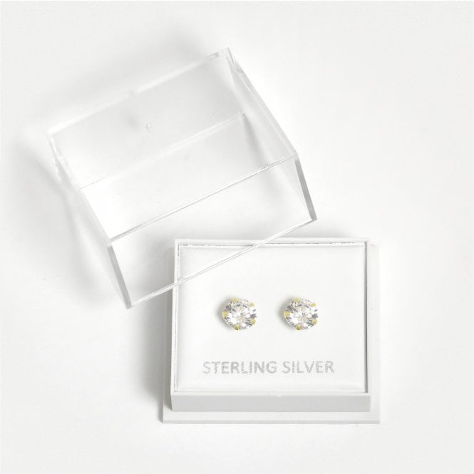 kingsley ryan Boxed Gold Round Clear CZ Studs - 6mm