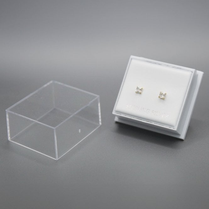 kingsley ryan Boxed Gold Square Clear CZ Studs - 3mm