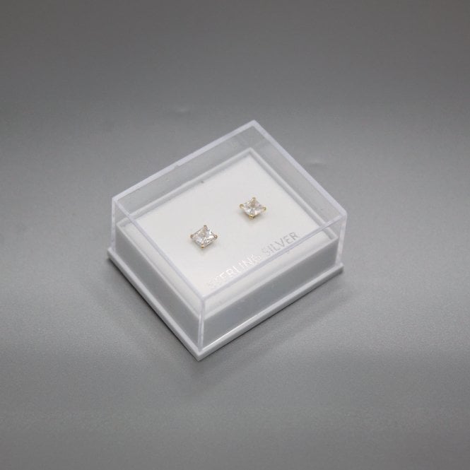 kingsley ryan Boxed Gold Square Clear CZ Studs - 4mm