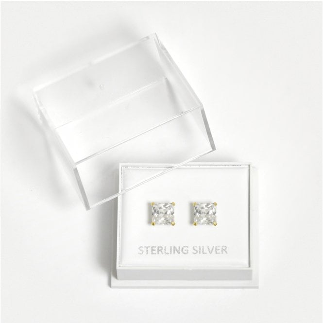 kingsley ryan Boxed Gold Square Clear CZ Studs - 6mm