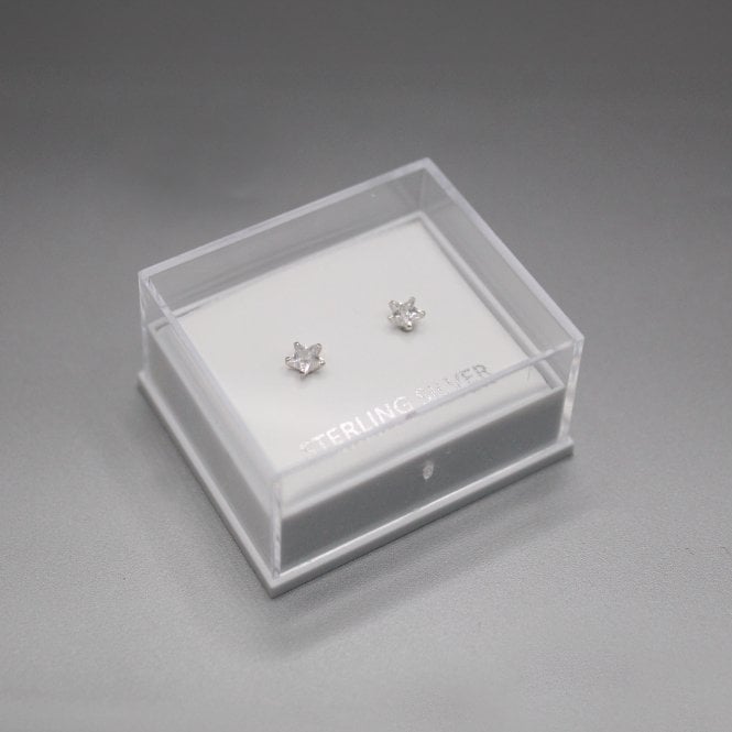kingsley ryan Boxed Silver Star Clear CZ Studs - 4mm