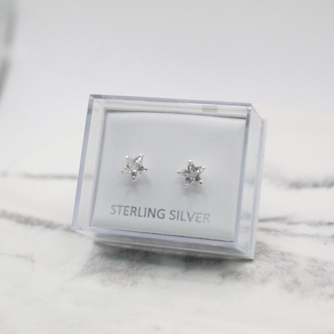 kingsley ryan Boxed Silver Star Clear CZ Studs - 6mm