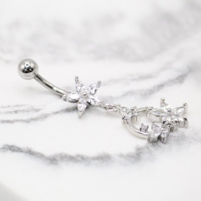 kingsley ryan Crystal Flower Butterfly Belly Bar