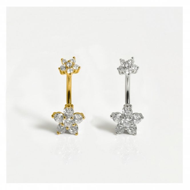 kingsley ryan Double Gemset Flower Belly Bar