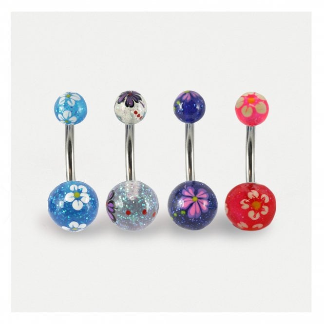 kingsley ryan Glittery Flower Belly Bar