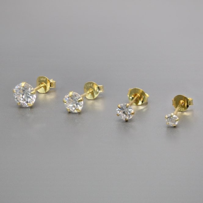 kingsley ryan Gold Round Clear CZ Ear Stud 3mm - 6mm