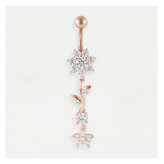 kingsley ryan Rose Gold Dangly Flower Belly Bar