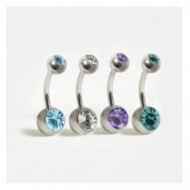 kingsley ryan Steel Double Jewelled Belly Bar