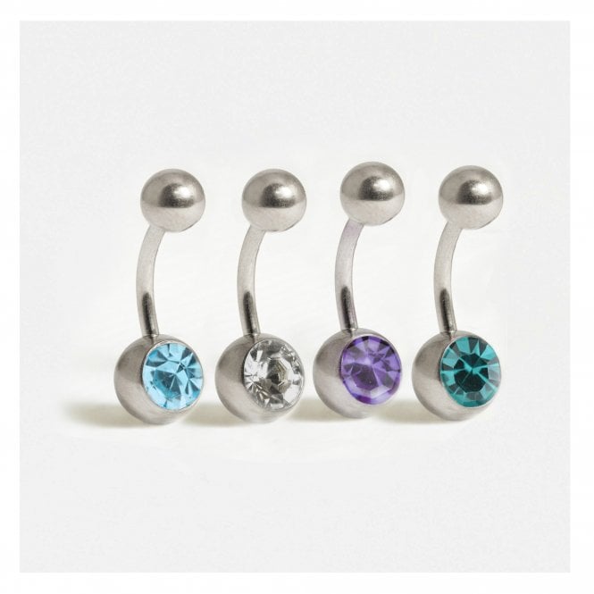 kingsley ryan Steel Single Jewelled Belly Bar