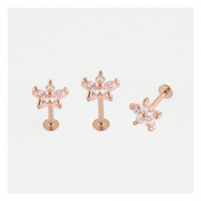 kingsley ryan Rose Gold PVD Steel Jewelled Marquis Flower Labret - 1.2mm