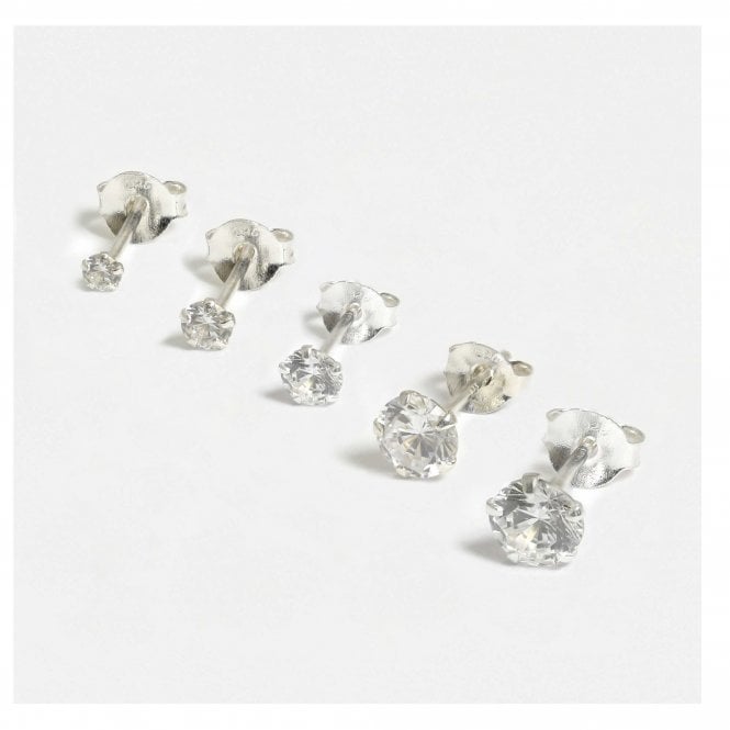 kingsley ryan Silver Round Clear CZ Ear Stud 1.5 - 6mm