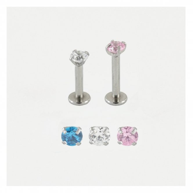kingsley ryan Steel Clawset Jewelled Round Labret - 1.2mm - Internally Threaded