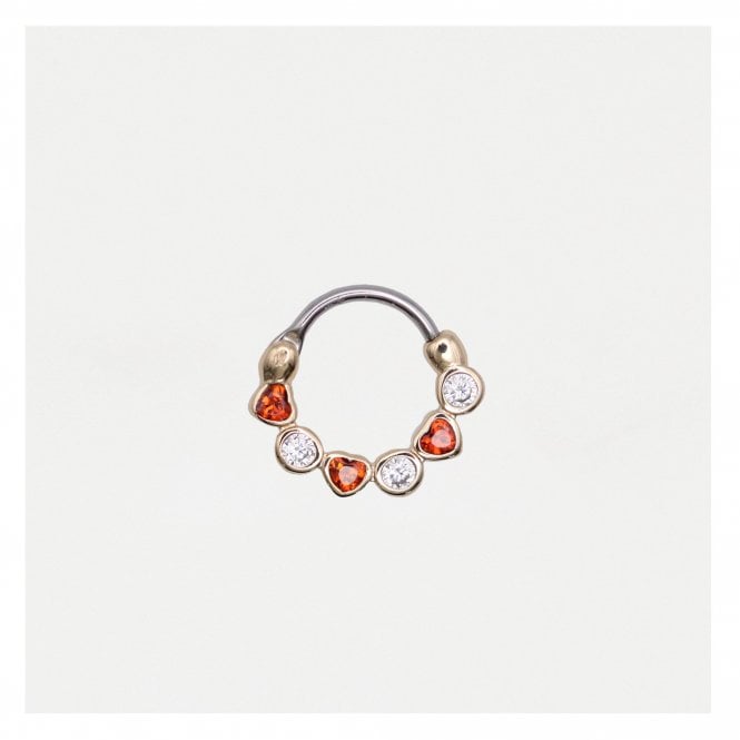 kingsley ryan Steel Crystal Heart Embrace Hinged Segment Ring - 1.2mm