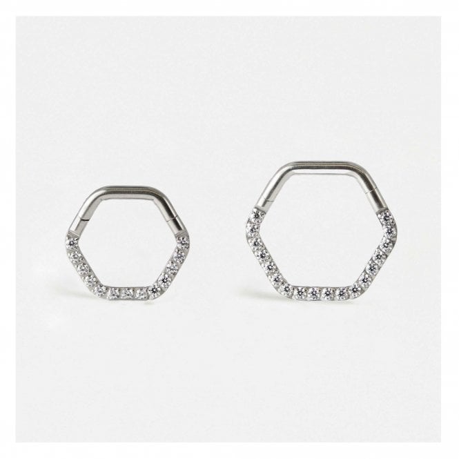 kingsley ryan Steel Hex Jewelled Hinged Segment Ring - 1.2mm