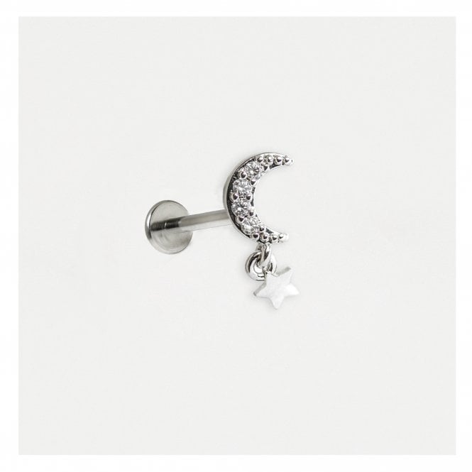 kingsley ryan Steel Labret with Crescent and Star Dangle - Internally Threaded