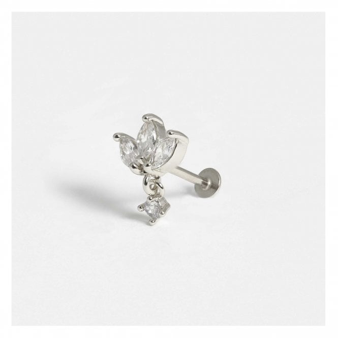 kingsley ryan Steel Lotus Labret with Floating Gem Charm - Internally Threaded