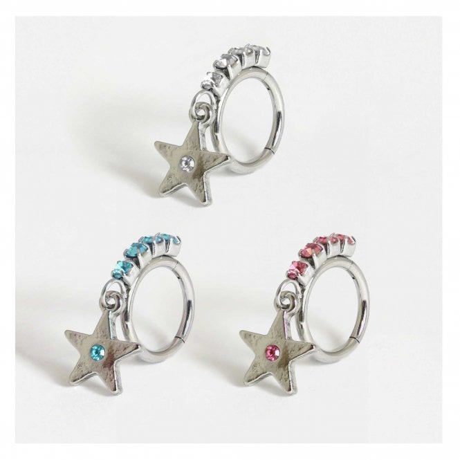 kingsley ryan Steel Star Charm Hinged Segment Ring - 1.2mm