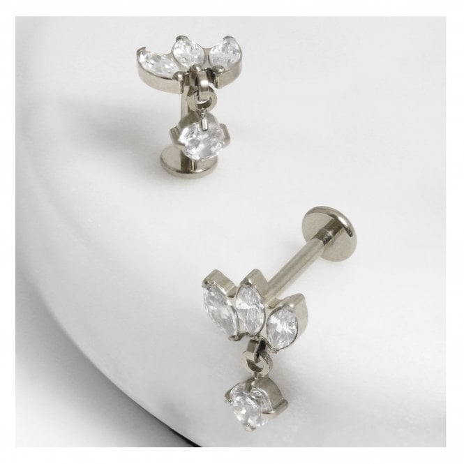 kingsley ryan Titanium Triple Marquise Claw set Labret with CZ Drop - Internally Threaded 1.2mm