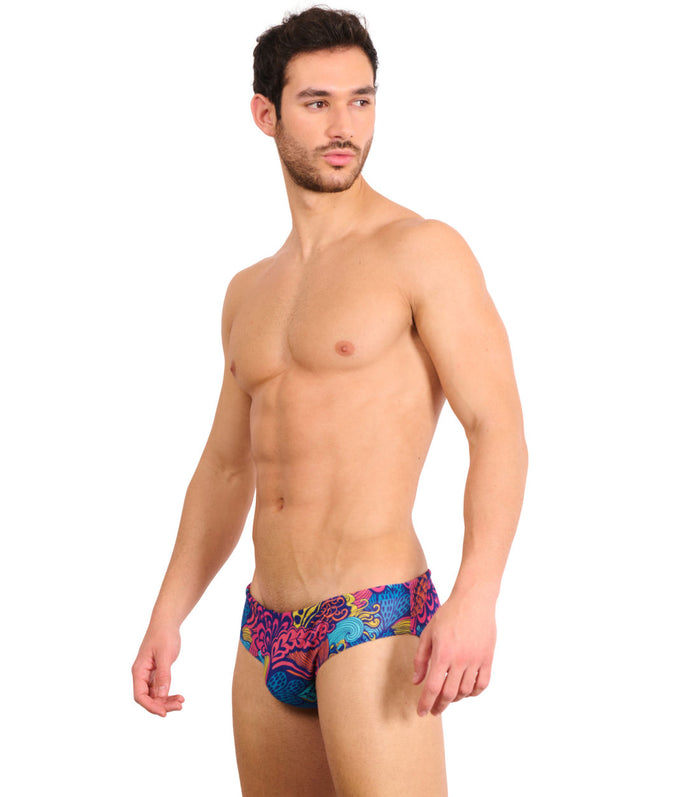 Kiniki Floral Wave Tan Through Deep Waist Swim Brief