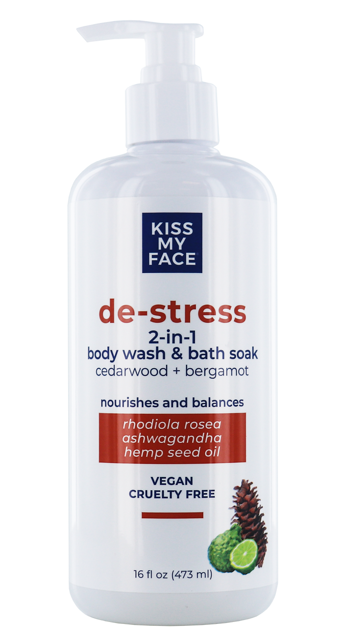 Kiss My Face De-Stress 2-in-1 Body Wash & Bath Soak - Cedarwood + Bergamot