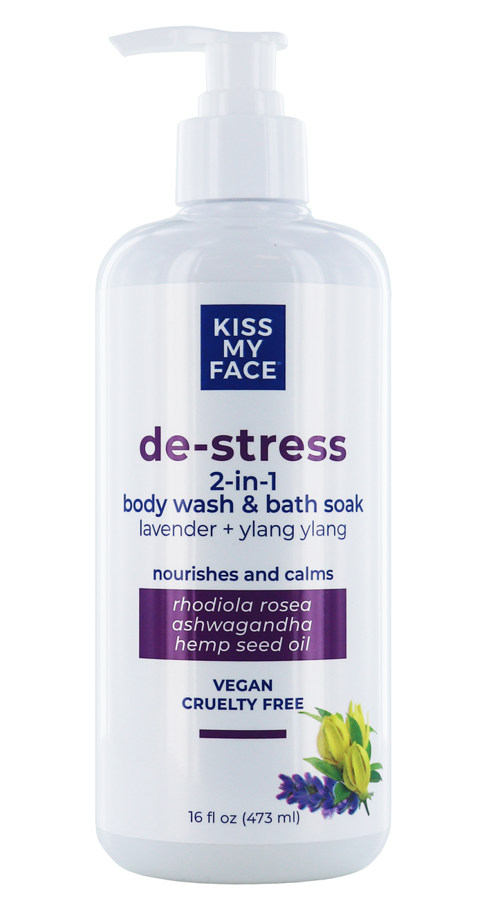 Kiss My Face De-Stress 2-in-1 Body Wash & Bath Soak - Lavender + Ylang Ylang