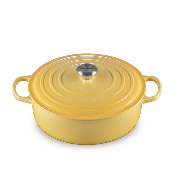 kitchengrips Shallow Round Oven Camomille Enameled Cast Iron